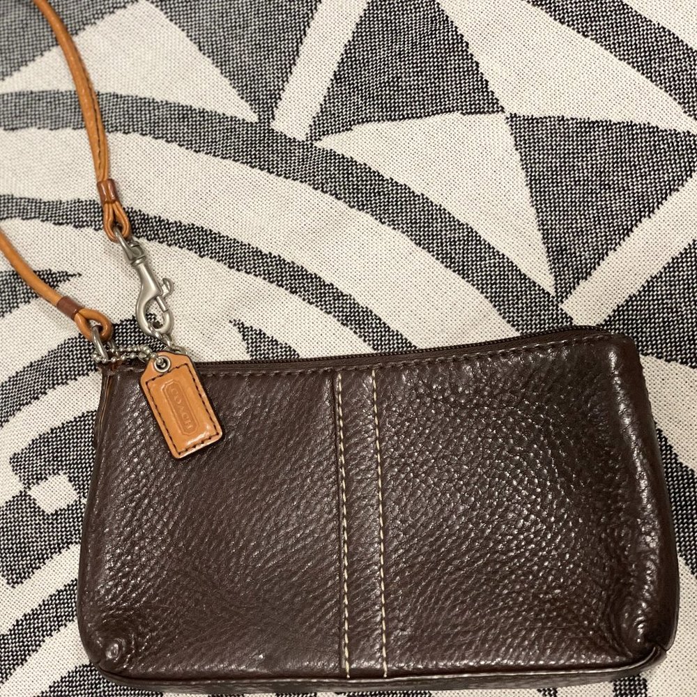 Coach Classic Brown Pebbled Leather Wristlet
